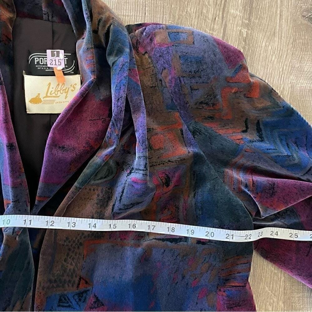 Vintage Libbey's Velvet Abstract Print Long Jacket Women's 4 - Picture 10 of 12